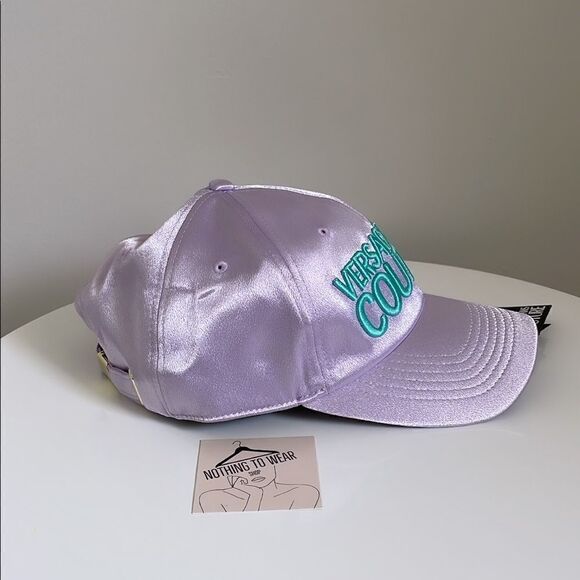 ⭕️ VERSACE JEANS Cap Hat Satin Designer Purple Turquoise Logo - Picture 3 of 10